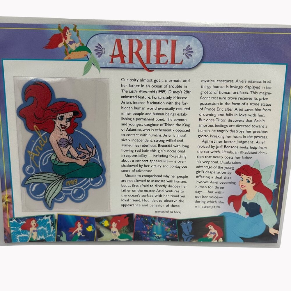 Willabee & Ward Disney Ariel 1989 Collectible Patch & Card Set